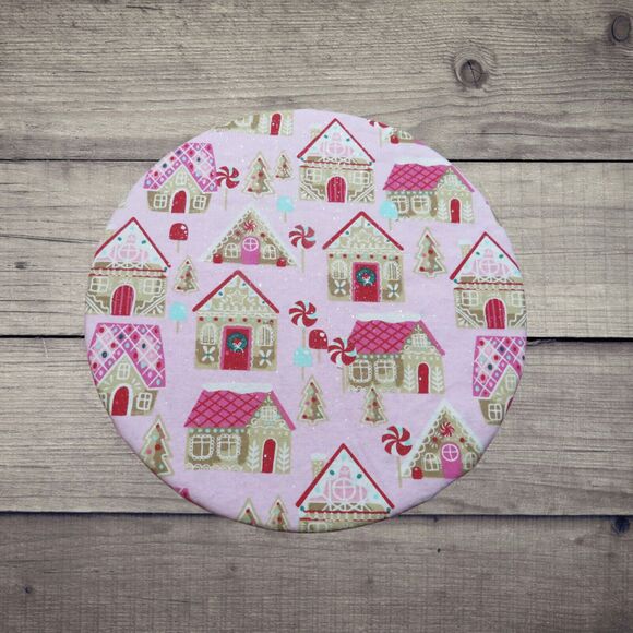 Kitchenaid Bowl Cover Reversible Gingerbread Houses Pink Glitter Fabric - Picture 7 of 8